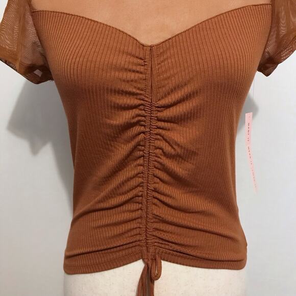 Crave Fame NWT Brown Mesh Short Sleeves Blouse Juniors M - Picture 5 of 10